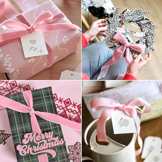 Pink Velvet Ribbon - 5/8 Inch x 10 Yards for Gift Wrapping, Crafts, Christmas Decor, Bow Making, Vintage Fabric
