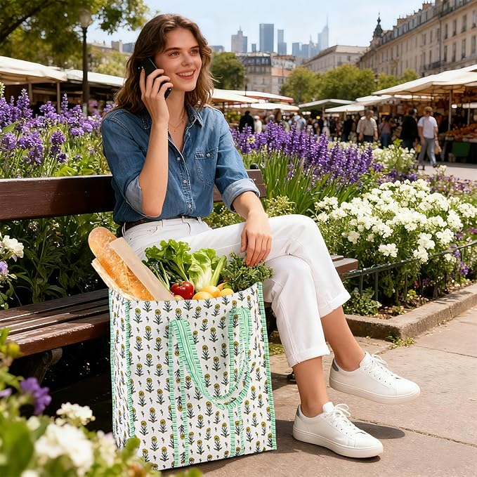 Floral Quilted Tote Bag Gifts for Women, Large Capacity Foldable Corduroy Handbags Christmas Birthday Gifts for Mom Wife Nurse, Reusable Grocery Bags for Work Shopping Travel Beach