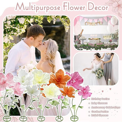 Large Artificial Paper Flowers Decoration, Giant Fake Flower with Standing Base and Stems Big Wedding Reception Background Party Banquet Decor Shop Window Display Photography Props, Dark Pink