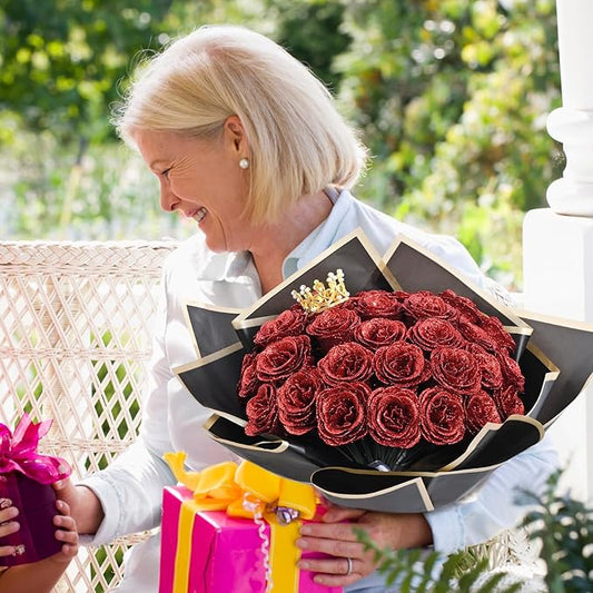 Waipfaru Glitter Roses Bouquet, DIY Fake Flowers Bouquet, Birthday Gifts for Women Mom, 24 Pcs Red Rose for Grandma Wife Girlfriend Valentines, Mothers Day, Anniversary, Graduation