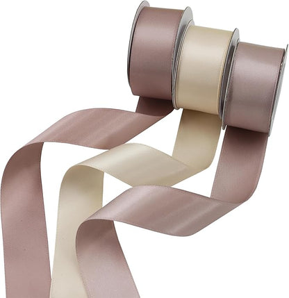 Double-Face Pink Satin Ribbon for Gift Wrapping, Wedding, Baby Shower, Mother's Day & More - 1" X 5 Yard Each, Total 30 Yds Per Package