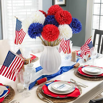 12 Pcs Artificial Chrysanthemums Flowers Patriotic Flowers 4th of July Fake Mums Flowers Silk Red White Blue Flower for Home Decor Indoor Memorial Day Table Centerpiece (12, Red White Blue)