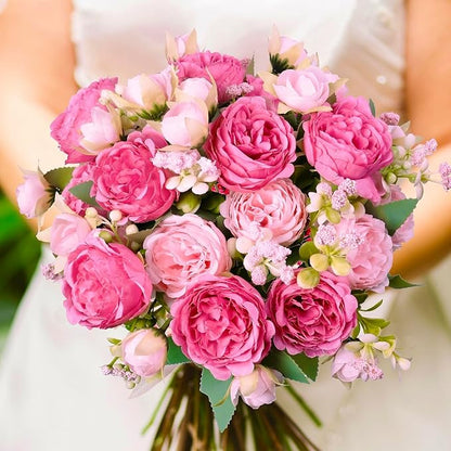 6 Pcs Peonies Artificial Flowers Bulk, Blush Pink Silk Peonies Fake Bouquet for Floral Centerpieces, Red Realistic Faux Peony Flower for Flower Arrangements Wedding Decoration vase