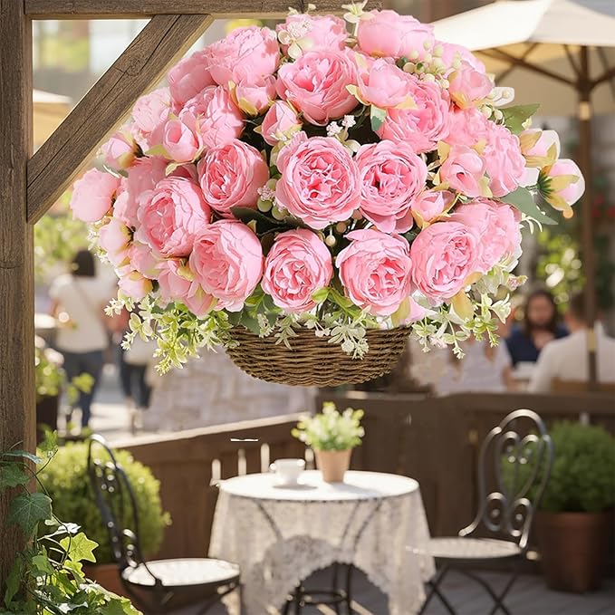 Peonies Artificial Flowers 12 Bundles Pink Flowers Bouquet, Lifelike Silk Fake Peonies with Stems for Home Table Centerpieces, Wedding, Party & DIY Bridal Floral Arrangements (Light Pink)