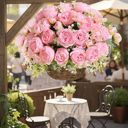 Peonies Artificial Flowers 12 Bundles Pink Flowers Bouquet, Lifelike Silk Fake Peonies with Stems for Home Table Centerpieces, Wedding, Party & DIY Bridal Floral Arrangements (Light Pink)