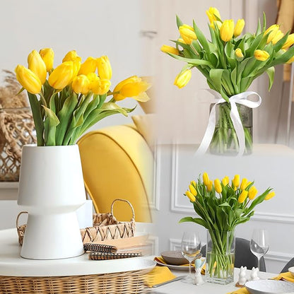 Sggvecsy 15 Pcs Fake Tulips Artificial Flowers Real Touch PU Faux Flowers Tulip Stems for Wedding Spring Bouquet Floral Arrangement Home Party Office Decorations for Mother's Day (Yellow)