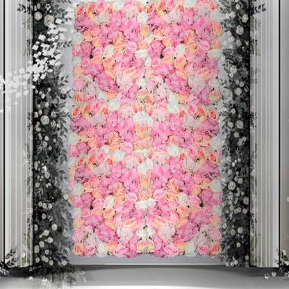 16"x 24" Artificial Flower Wall Panels,Flower Wall Mat Silk Flower Panels for Outdoor Garden Backyard Fence Fence Privacy Screen and Indoor Wall Decor (4Pcs Pink+Champagne+White)