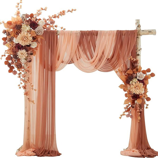 Ting's time Artificial Wedding Arch Flowers Kit(Pack of 4) 2pcs Large Artificial Flower Swags with 2pcs Draping Fabric for Wedding Party Ceremony Decoration(Burnt Orange)