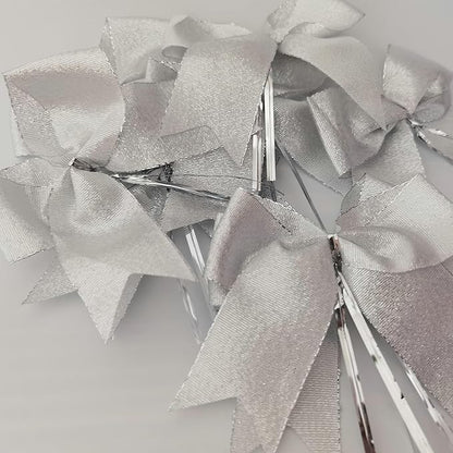 36pcs 4-1/2" Metallic Silver Bows with Twist Ties for Gift Wrapping Packing Christmas Decoration (4.5",Silver)