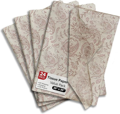 Pro Supply Global Pink Paisley Printed Tissue Paper for Valentine's Day Gift Bags or Boxes and Wrapping - Bulk Decorative Art Tissue Paper for Packaging and Gifting | 24 Sheets 20" x 30"