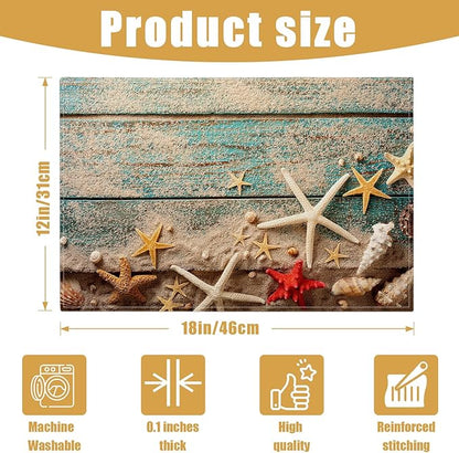 Beach Starfish Placemats Set of 6, Nautical Seashell Linen Place Mat Washable Stain Resistant Table Mats for Farmhouse Kitchen Dining Party Wedding Decor 12x18 Inch