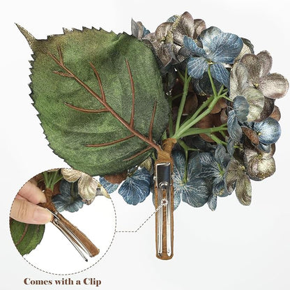 Hollyone Christmas Tree Ornaments 3Pcs Artificial Hydrangea Flowers with Clips Glitter Fake Hydrangea Flower for Christmas Tree Floral Vintage Faux Hydrangea for Wedding Party Xmas Blue