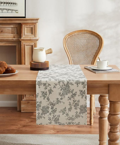 100% Cotton French Pastoral Table Runners, 13x36 Inch Black Farmhouse Table Runners 36 Inches Long, Vintage Flowers Print Home Decors