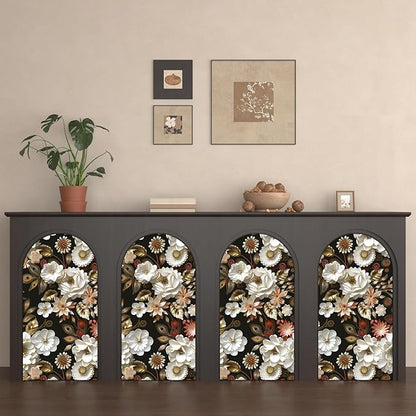 White Gold Floral Wallpaper Peel and Stick Dark Flower Contact Paper 17.5in x 393in Vintage Wallpaper Vinyl Waterproof Self Adhesive Boho Leaf Botanical Wall Paper for Bedroom Cabinet Table Decoration