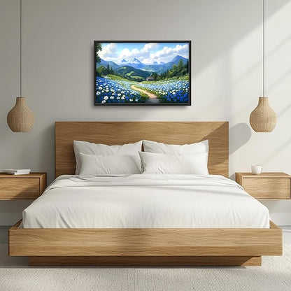 Mountain Large Wall Art Framed Wall Decor for Living Room Countryside Wildflowers Pictures Oversized Canvas Print Painting Modern Extra Large Framed Artwork for Bedroom Office 36"x24"