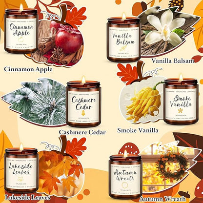 6 Pack Fall Winter Scented Candles for Home, Candles Gifts Sets for Women Men Birthday Thanksgiving Christmas, 7.1Oz Large Jar | Long Lasting Soy Wax Candles with Cinnamon Apple, Smoke Vanilla
