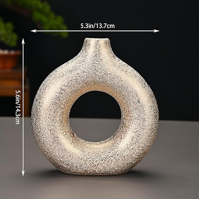 Modern Donut-Shaped Decorative Vases, Handmade Minimalist Boho ins Style, Modern Vase for Home Decor for Wedding Dinner Table Party Living Room Office Bedroom (Gold, Small)