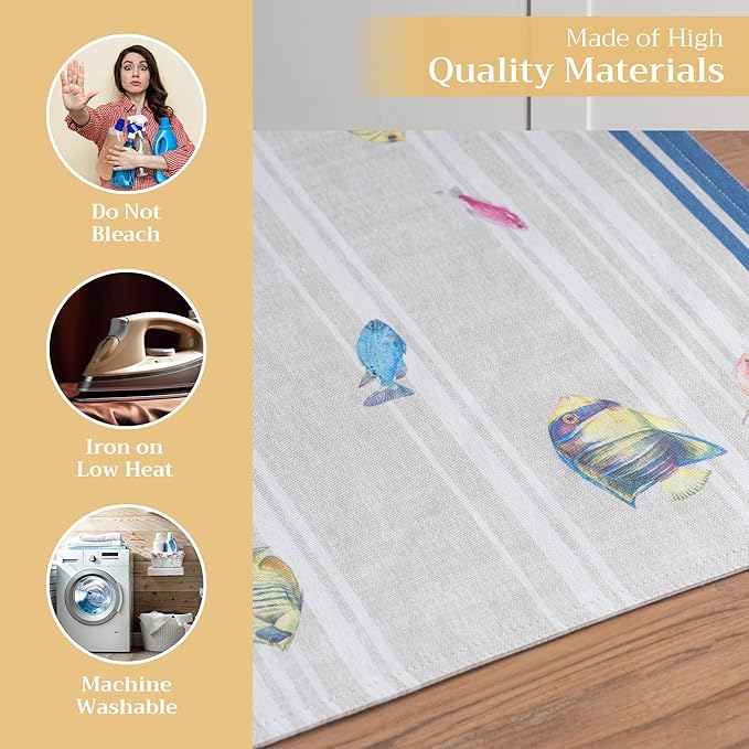 Maison d' Hermine Placemats Set of 4 100% Cotton Washable Cloth Place Mats, Reusable Table Mats for Kitchen Dining Decoration, Party, Wedding, Restaurant Spring/Summer (Poisson, 13" x 19")