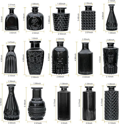 Brajttt Glass Bud Vase Set of 18,Glass Vintage Vases for Flowers,Black Bud Vases in Bulk for Rustic Wedding Decor,Table Centerpieces,Decor Centerpiece for Bathroom