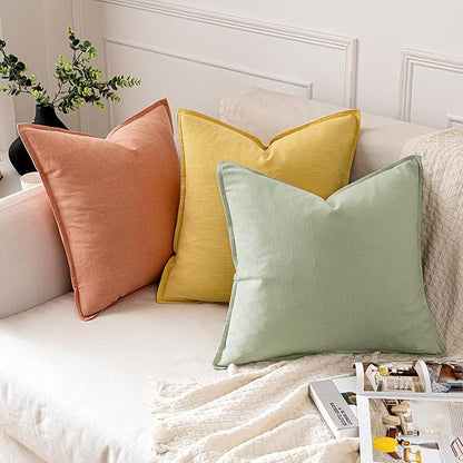 MIULEE Decorative Linen Pillow Covers 18x18 Inch Yellow Boho Farmhouse Neutral Couch Throw Pillows for Bed Pack of 2 Accent Modern Pillowcase Summer Sofa Livingroom Home Decor