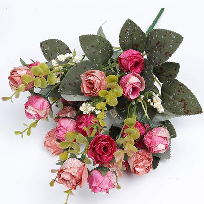 Flojery 21 Heads Silk Rose Bouquet Artificial Flowers Mini Rose for DIY Wedding Bouquets Centerpieces Bridal Shower Party Home Decorations,Pack of 4 （Rose Red）
