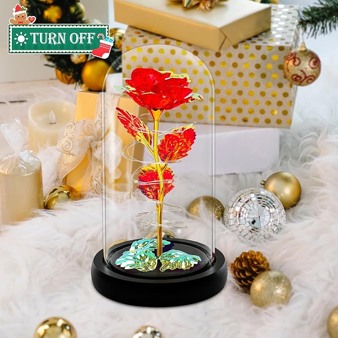 Childom Christmas Rose Gifts for Women,Birthday Gifts for Women Mom Christmas,Flowers for Delivery Prime,Red Light Up Rose in A Glass Dome,Anniversary Rose Gift for Her Grandma Valentines Day