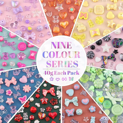 Assorted Acrylic Beads, 390-450PCS 9 Mixed Colors Cute Beads for Bracelet Making, GummyBear Bow Flower Kawaii Charms for Jewelry Making DIY Necklace Keychain Phone Charm Christmas Gift