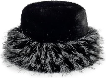 Fuzzy Bucket Hats for Woman Fur Winter Hat Fluffy Warmer Fisherman Cap