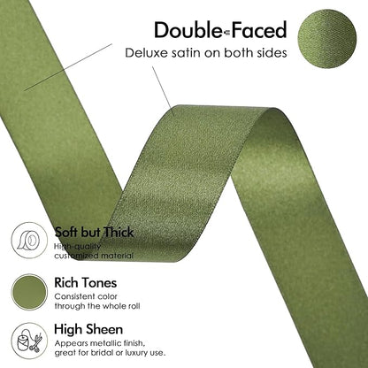 MEEDEE Moss Green Ribbon 1 Inch Moss Green Satin Ribbon Lux Double Faced Ribbons by 50 Yards Polyester Green Wrapping Ribbons for Crafts, Weddings, Flower Bouquet, Holiday Decorating