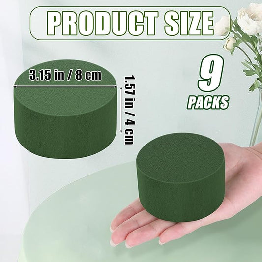9 Packs Round Floral Foam Blocks Green Wet Dry Flower Foam Bricks 3.15 Inch DIY Flower Arrangement Supplies Kit Florist Block for Aisle Flowers Wedding Party Decorations