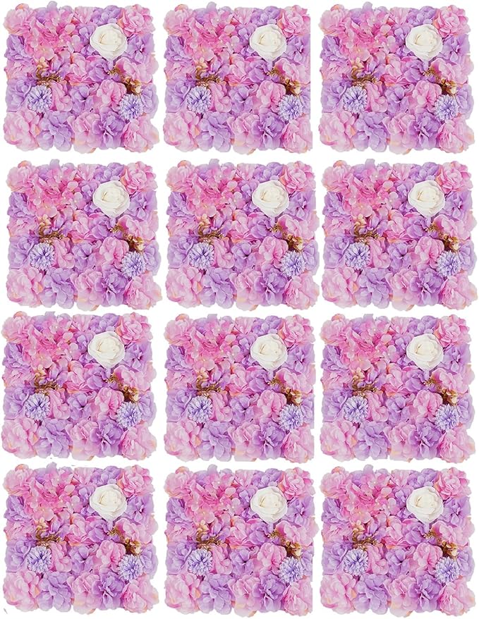 12Pcs Artificial Flower Wall Panel 3D Floral Backdrop Wall 15" X 15" Flower Panel Decor Flower Backdrop Faux Rose Panels for Party Home Background Decor, Pink
