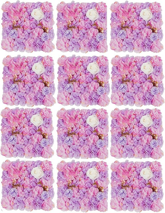 12Pcs Artificial Flower Wall Panel 3D Floral Backdrop Wall 15" X 15" Flower Panel Decor Flower Backdrop Faux Rose Panels for Party Home Background Decor, Pink