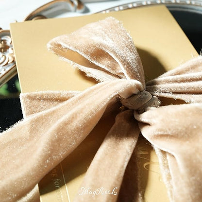 MAYREEL 2 Inch Camel Velvet Ribbon Hand Torn Tawny Silk Frayed Edge for Bridal Bouquets Invitations Wedding Vow Books Gift Baskets Hair Bows 3 Yards