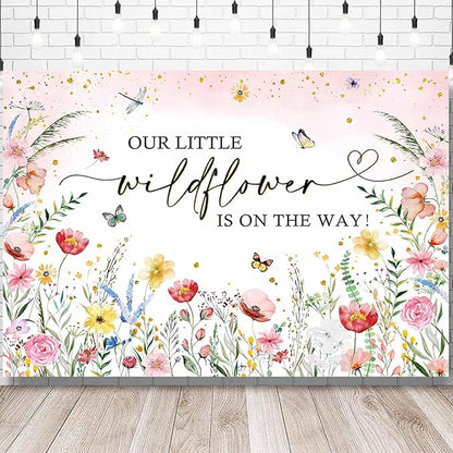 Sensfun Wildflower Baby Shower Backdrop A Little Wildflower is On The Way Baby Shower Decorations Pink Floral She is a Wildflower Baby Girl Party Photography Background Photo Booth Props 7x5ft