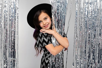 Foil Fringe Curtains Christmas Decorations - Melsan 3 Pack 3.2 x 8.2 ft Tinsel Curtain Party Photo Backdrop for Birthday Party Baby Shower or Graduation Decorations (Pure Silver)