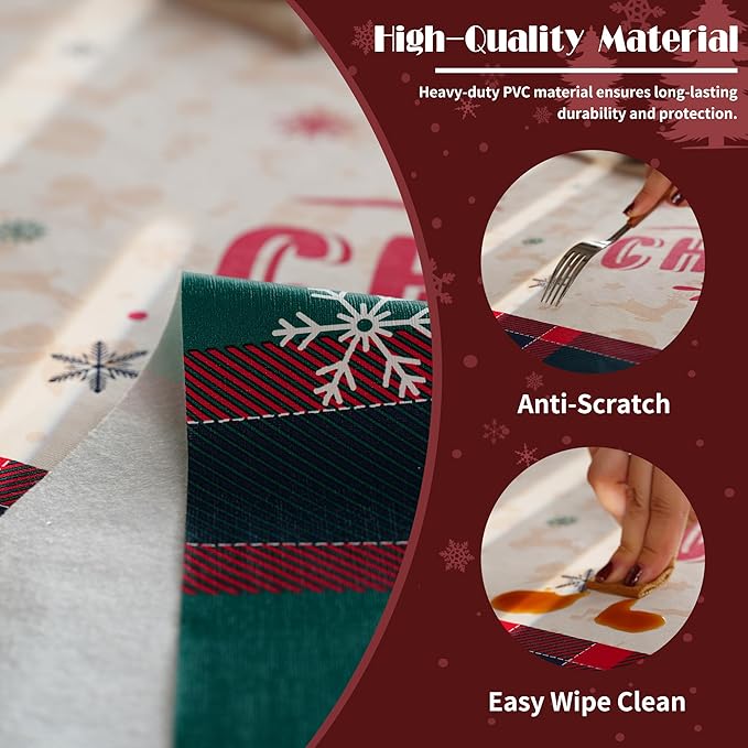 Christmas Rectangle Table Cloth,100% Waterproof Tablecloth,Christmas Decorations for Home, Vinyl Tablecloth Plastic Table Cover for Party，Picnic,Dining,Outdoor 54" x 54",Crimson Checked