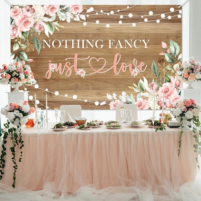 Mocsicka Rustic Nothing Fancy Just Love Backdrop Floral Bridal Shower Background Wedding Party Decorations Photo Booth Props (6x3.6ft)