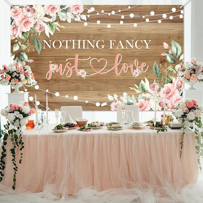 Mocsicka Rustic Nothing Fancy Just Love Backdrop Floral Bridal Shower Background Wedding Party Decorations Photo Booth Props (6x3.6ft)