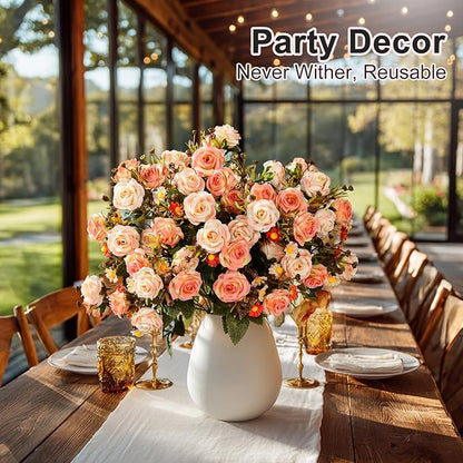 Artificial Rose Flowers for Outdoor 4 Bundles Rose Bouquet with Daisy Faux Flowers UV Resistant for Home Indoor Outside Garden Porch Window Box Balcony Yard Porch Fall Decor (Orange)