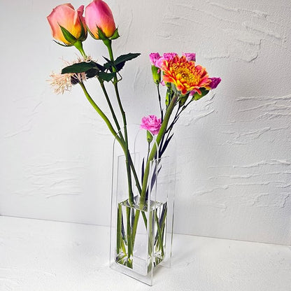 Acrylic Vase Creative Gifts Minimalist Design Wedding Centerpiece Home Office Decor Elegant Floral Display Stand(Not Including Flowers) (Clear, 2PCS)