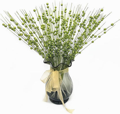 Artificial Glitter Berry Stem Ornaments, Fake Christmas Picks Decorative 17 inches Glitter Bead Sticks for Christmas Tree DIY Wreath Crafts Vase Gift Fireplace Holiday Home Decor - Green 10 Pack