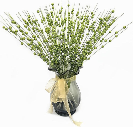 Artificial Glitter Berry Stem Ornaments, Fake Christmas Picks Decorative 17 inches Glitter Bead Sticks for Christmas Tree DIY Wreath Crafts Vase Gift Fireplace Holiday Home Decor - Green 10 Pack