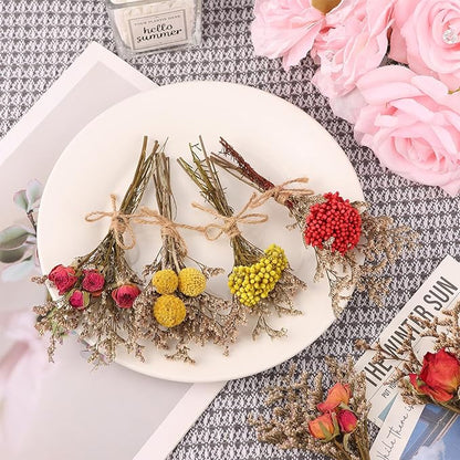 10 Pack Dried Flower Bouquets Natural Rose Billy Balls and Rice-Flower Combination Dried Embossing Flower Bundles with Stem Dried Floral Arrangement for Vase, DIY, Crafts, Wedding Party, Home Decor