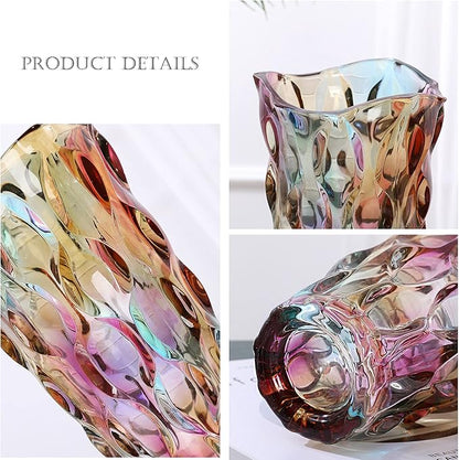 9.5" High Thickened Colorful Glass Flower Vase for Home Decor, Dining Wedding Table Office Holiday Party Centerpiece Decoration
