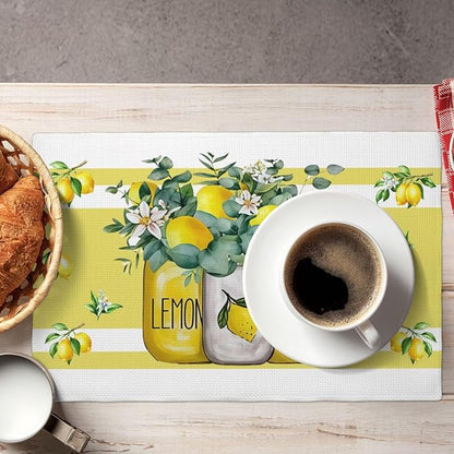 Lemon Kitchen Table Placemats Set of 4 Retro Country Floral Plant Print Placemat Indoor Outdoor Party Home Desktop Dining Room Decor 12x18 Inch