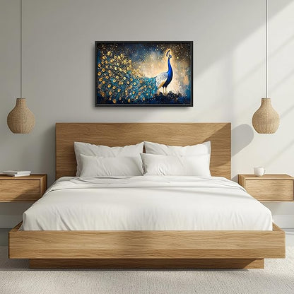 Peacock Large Wall Art Framed Gold Wall Decor for Living Room Mountain Peacock Pictures Oversized Canvas Print Painting Modern Extra Large Framed Artwork for Bedroom Office Home Decor 36"x24"