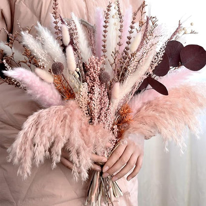 Pampas Grass Decor, Fall Dried Flowers Bouquet - Lavender, Bunny Tails, Eucalyptus & Preserved Flowers for Vases - Rustic Floral Arrangements for Home Wedding Table Centerpiece