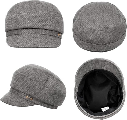 Women Retro Classic Visor Newsboy Cabbie Cap Beret Hats with Flower Buckle for Woman Ladies