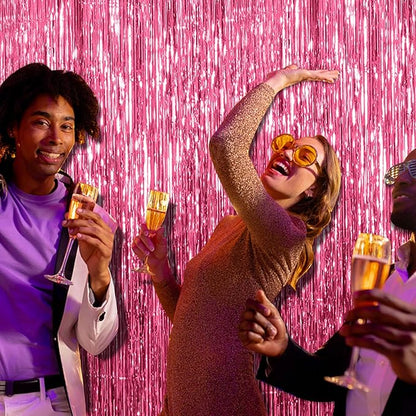 2 Pack Pink Backdrop Party Decorations Tinsel Curtain Party Backdrop Foil Fringe Birthday Decorations Photo Booth Streamer Backdrop Pink Theme Bachelorette Graduation Decor
