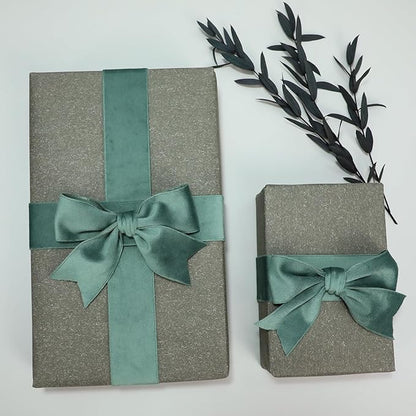 Sage Green Velvet Ribbon, 1-1/2 inch Wide Handmade Fabric Ribbons for Christmas Decor, Flower Bouquet, Wedding Decoration, Baby Shower, 2 Rolls